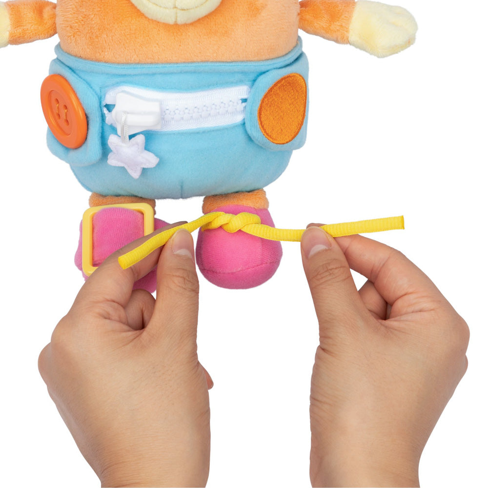 Learn how to dress, tie your shoes, buckle, zip, and use velcro, with Bluey Dress & Play Baby Bingo.