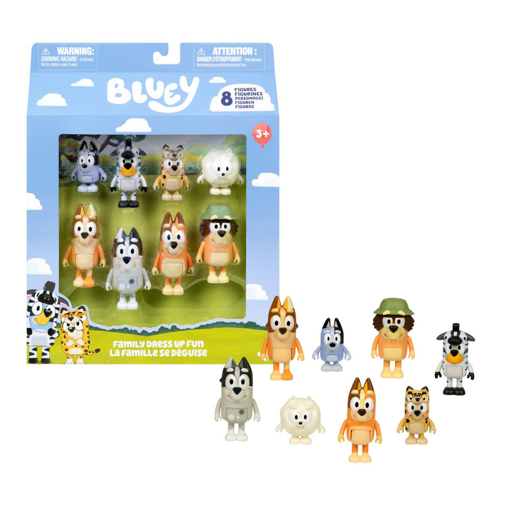Bluey Family Dress Up Fun playset with 8 figures, in packaging