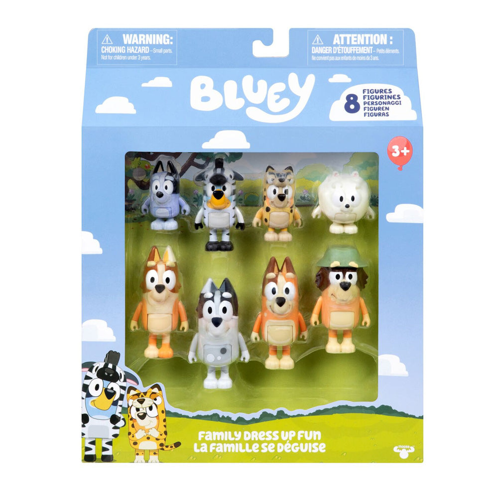 Bluey Family Dress Up Fun playset with 8 figures, in packaging