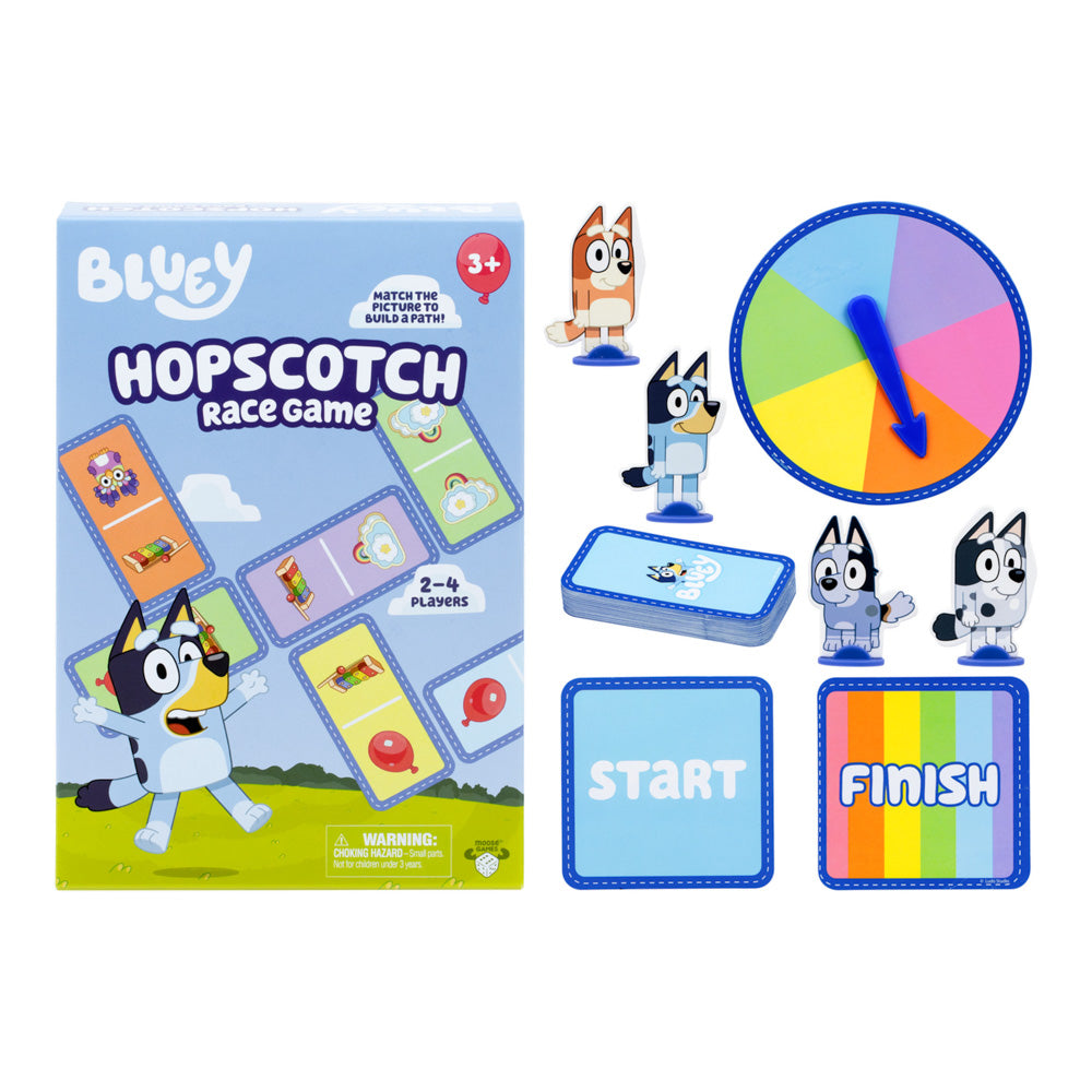 Bluey Hopscotch Race Card Game with figures