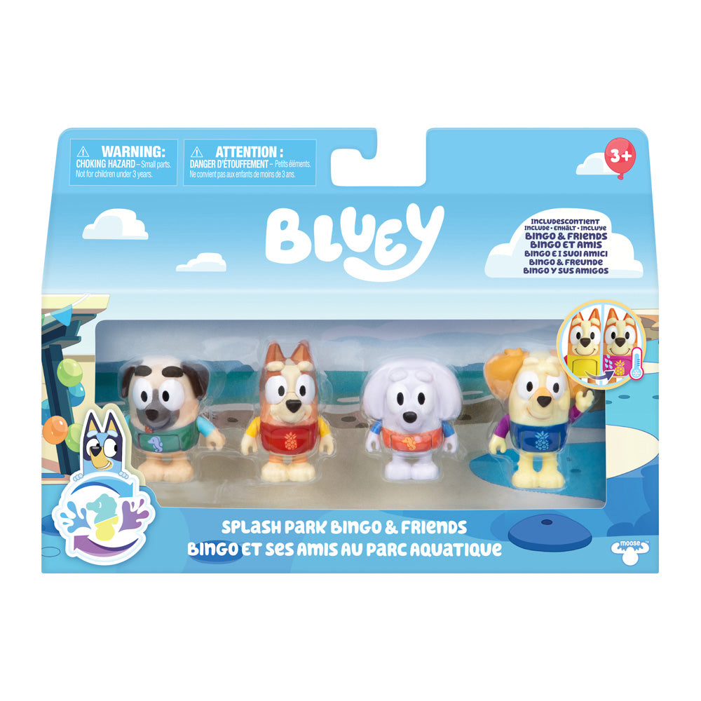 Bluey Splash Park Bingo & Friends Colour Changing toys 4-Pack, in packaging