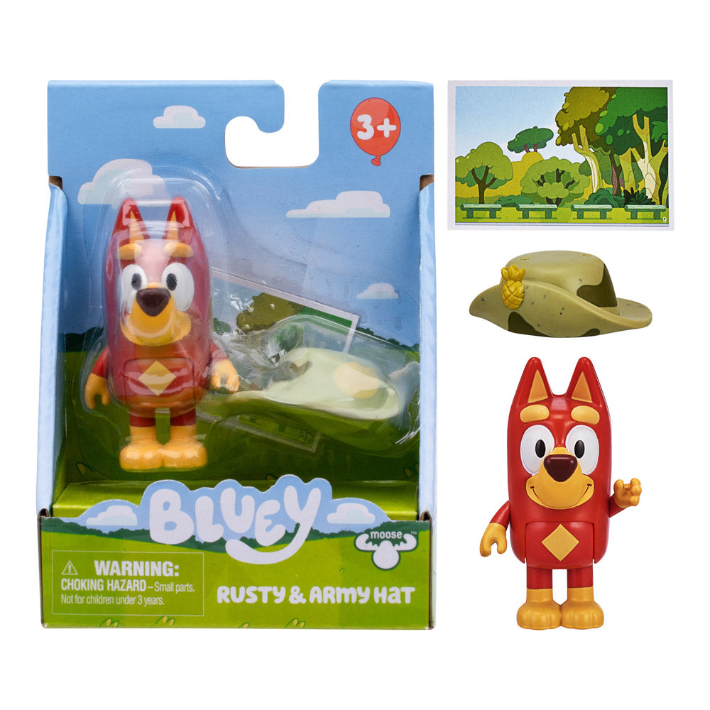 Bluey Story Starter Figure Series 14 Assorted Styles rusty and army hat, in packaging