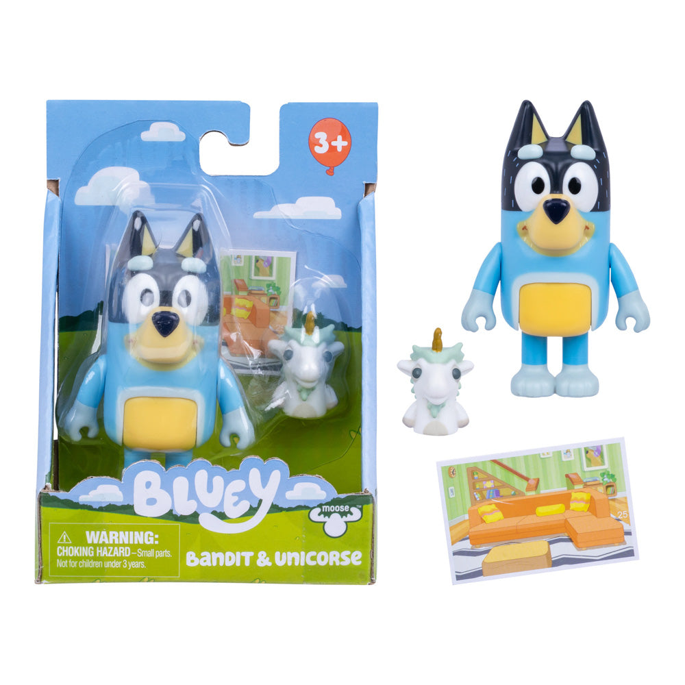 Bluey Story Starter Figure Series 14 Assorted Styles bandit and unicorn, in packaging