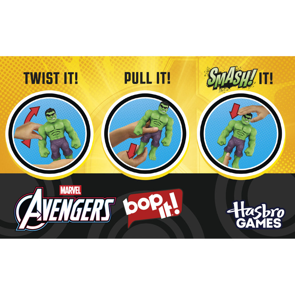 Twist, pull, and smash the Bop It! Marvel Hulk Action figure game