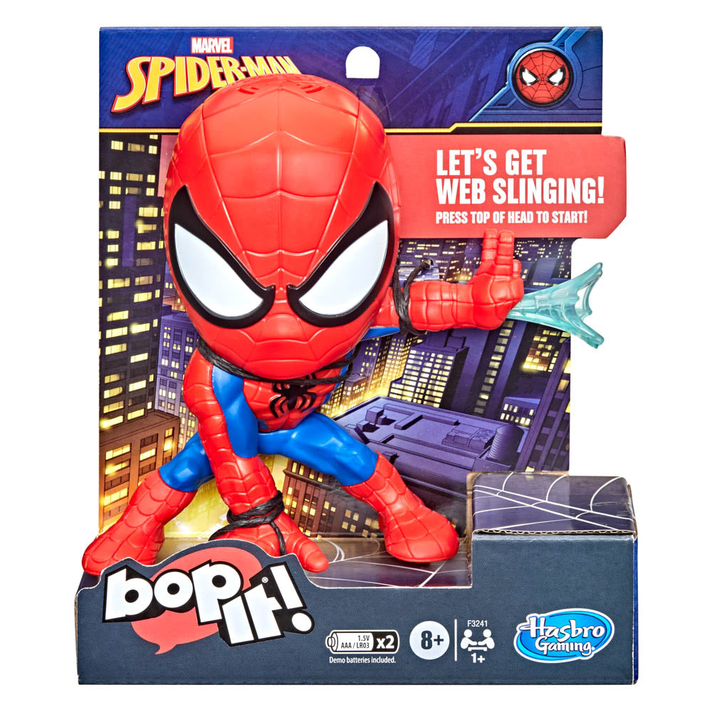 Bop It! Marvel Spider-Man Edition game toy, in packaging