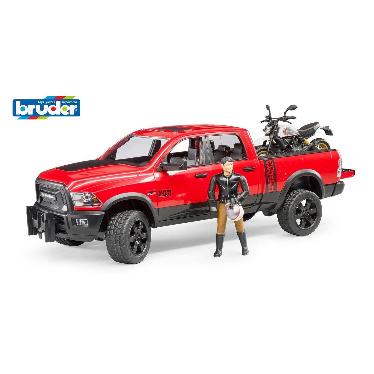 Bruder 1:16 Ram 2500 Power Wagon With Scrambler Ducati Desert Sled