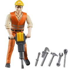 BRUDER CONSTRUCTION WORKER FIGURE WITH ACCESSORIES