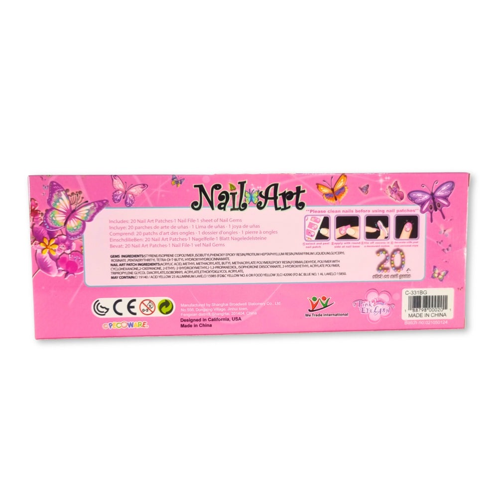 Pink Butterfly Nail Art Set- 20 Nail Stickers