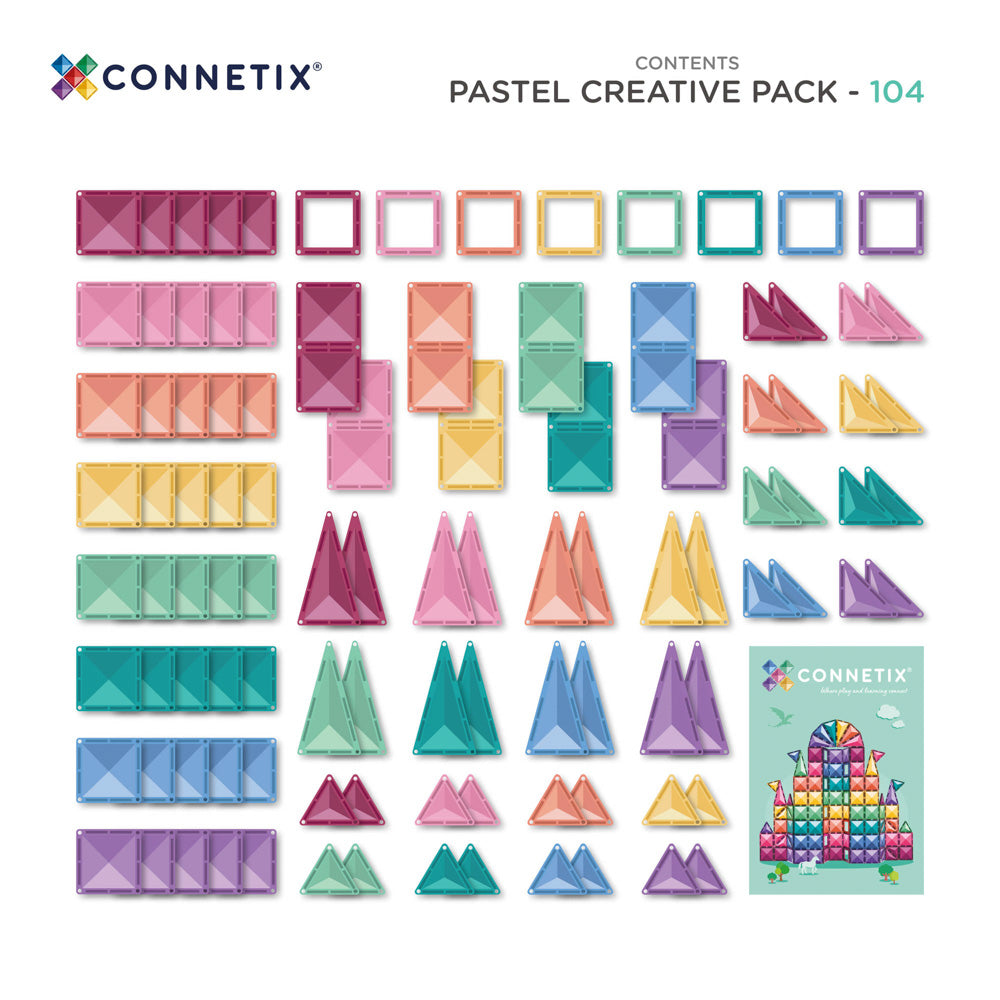 CONNETIX Magnetic Tiles 104 Piece - Pastel Creative Pack.