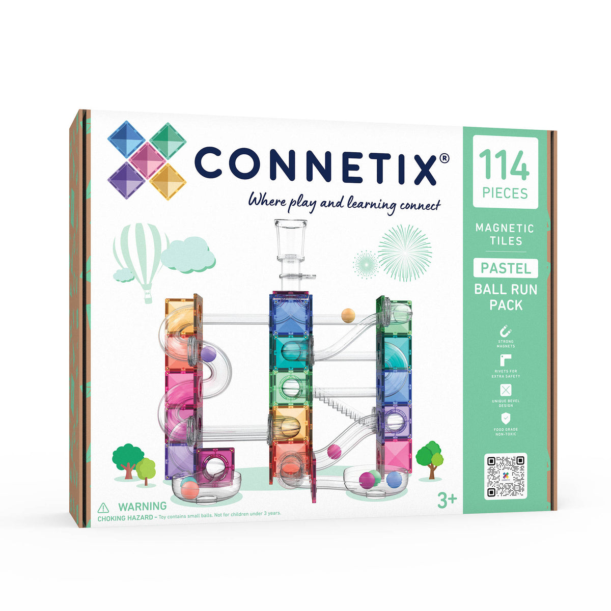 CONNETIX Magnetic Tiles 114 Piece - Pastel Ball Run.
