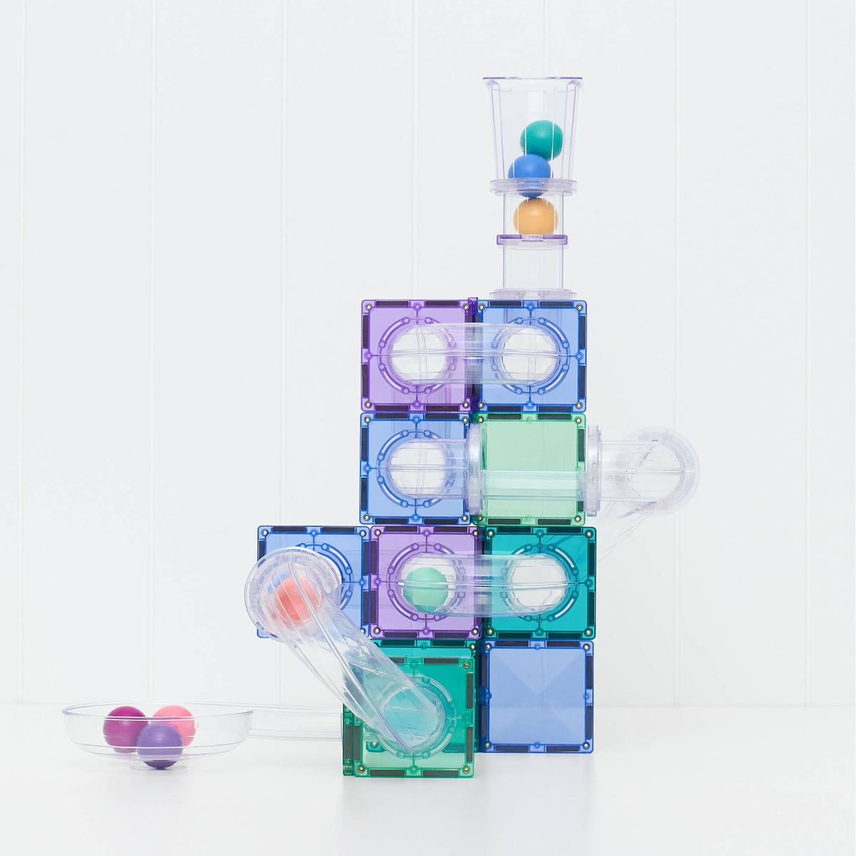 CONNETIX Magnetic Tiles 114 Piece - Pastel Ball Run.