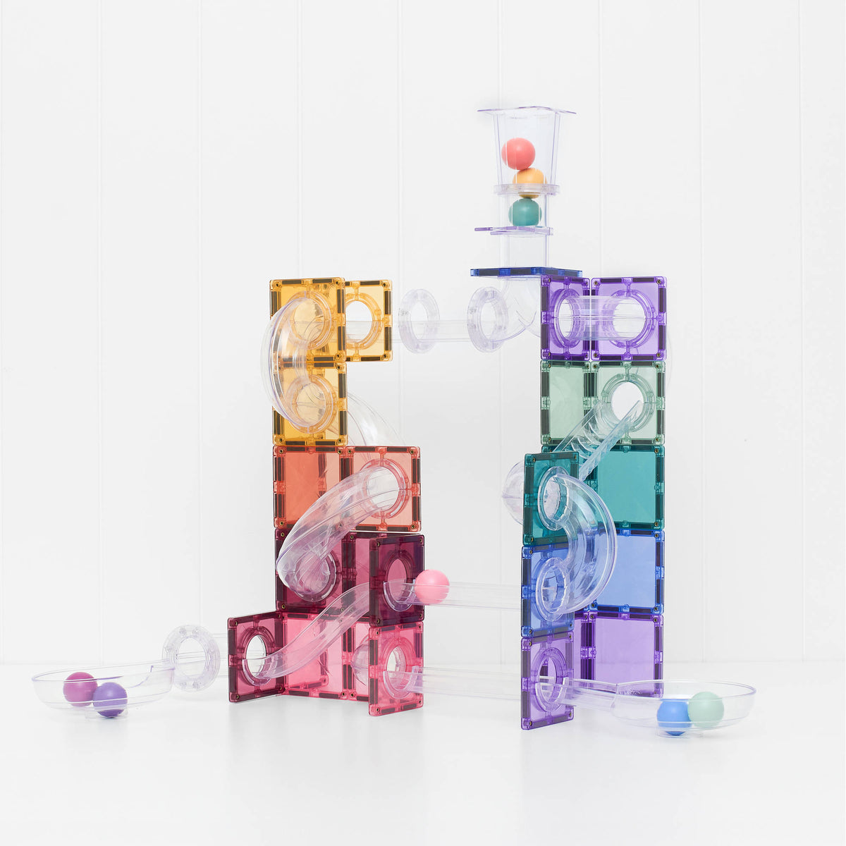 CONNETIX Magnetic Tiles 114 Piece - Pastel Ball Run.