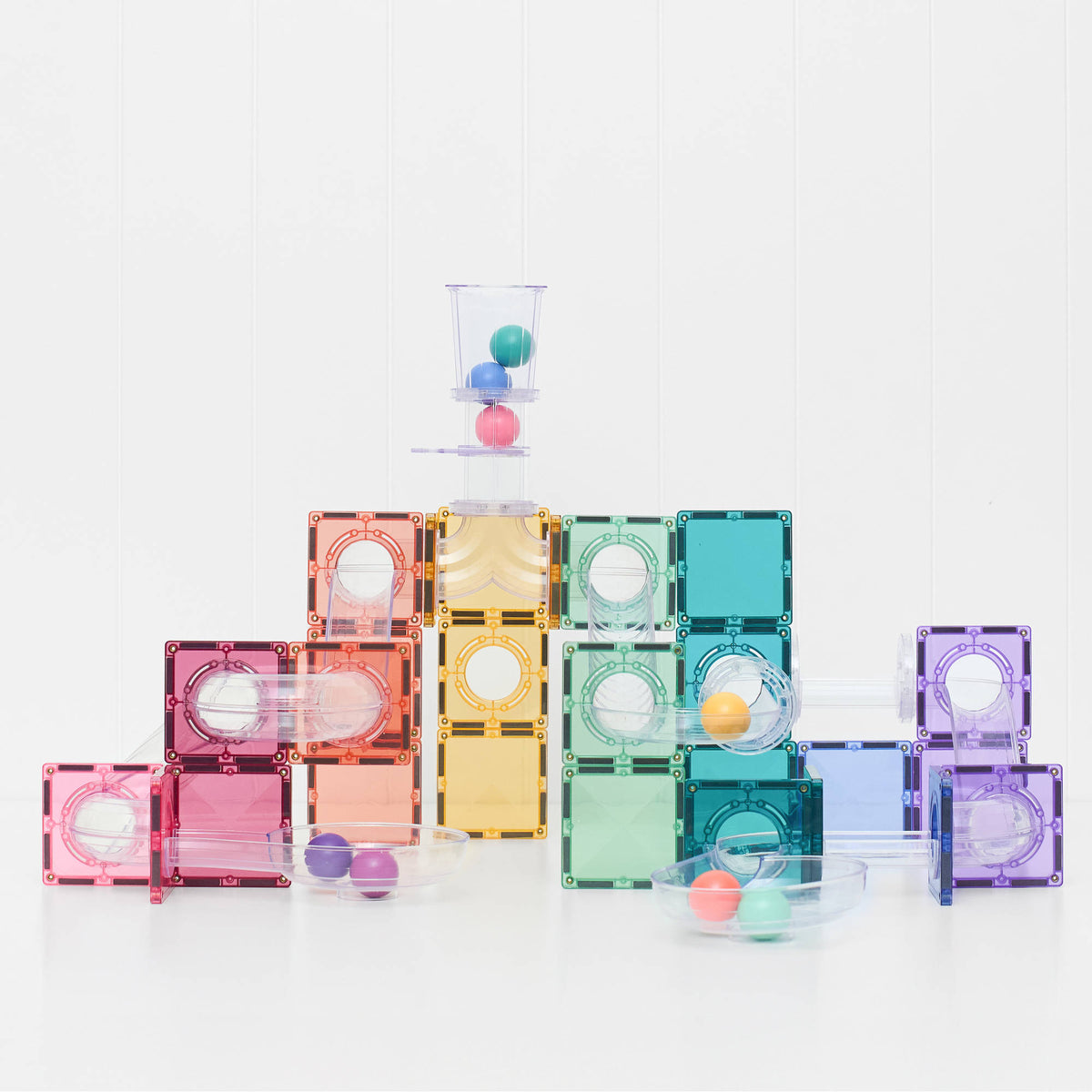 CONNETIX Magnetic Tiles 114 Piece - Pastel Ball Run.