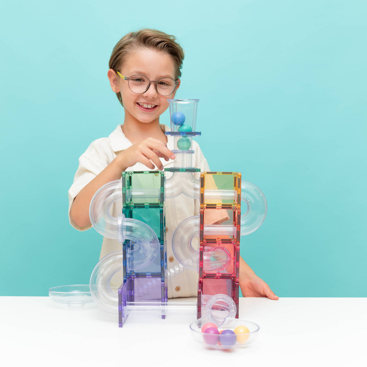 CONNETIX Magnetic Tiles 114 Piece - Pastel Ball Run.