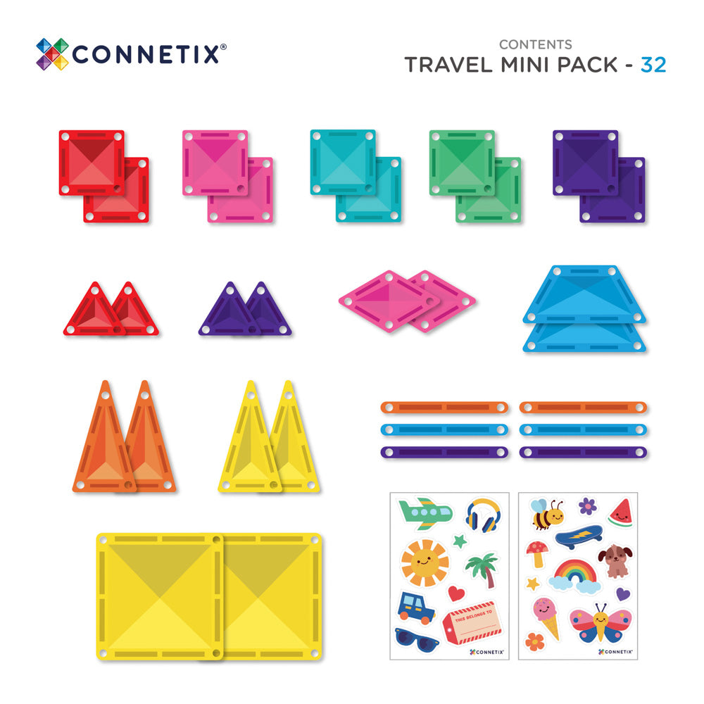 CONNETIX Magnetic Tiles 32 Piece - Travel Mini Pack