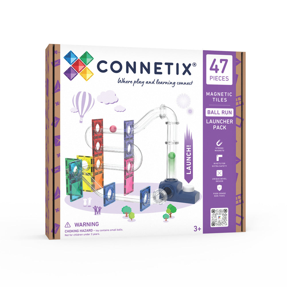 CONNETIX Magnetic Tiles 47 Piece - Ball Run Launcher Pack.