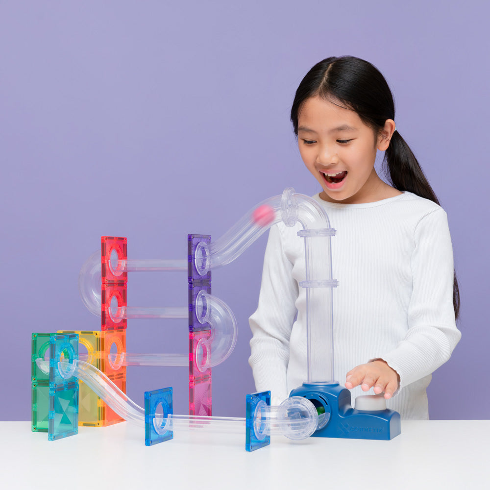 CONNETIX Magnetic Tiles 47 Piece - Ball Run Launcher Pack.
