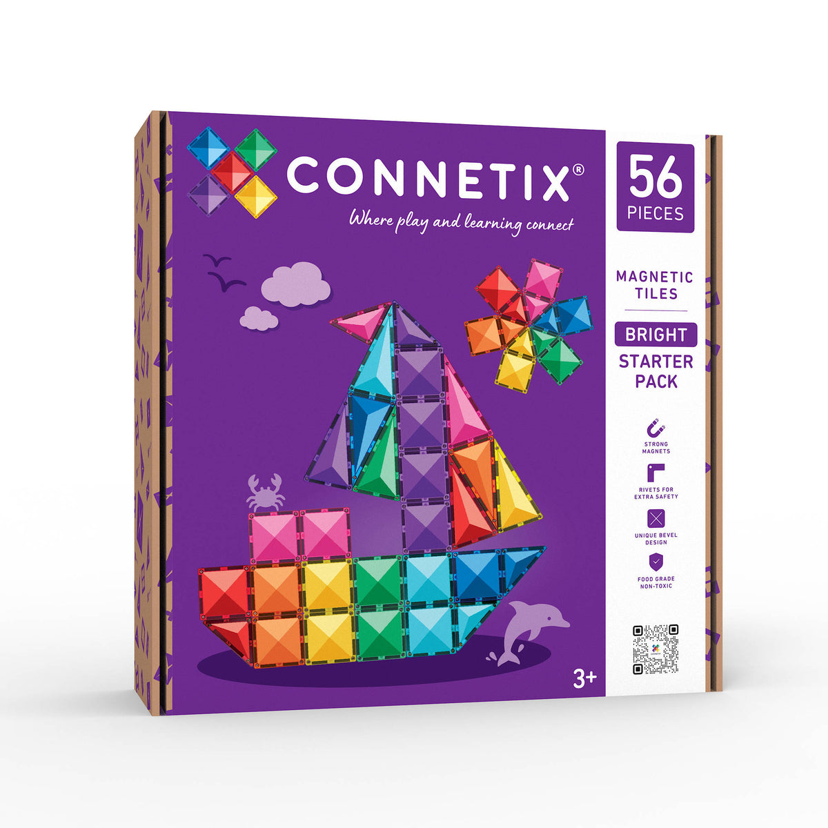 CONNETIX Magnetic Tiles 56 Piece - Bright Starter Pack.