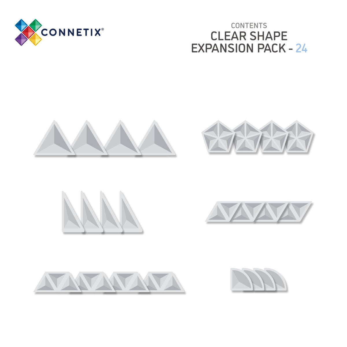 CONNETIX Magnetic Tiles 24 Piece - Clear Shape Expansion Pack - Toyworld NZ