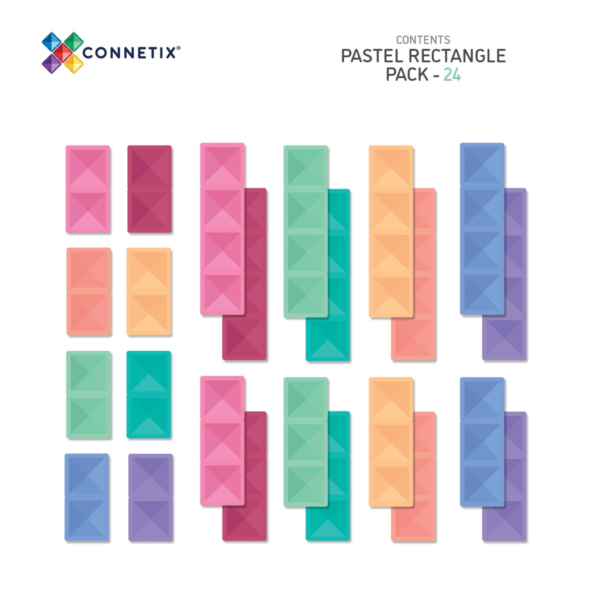 CONNETIX Magnetic Tiles 24 Piece Pastel Rectangle Pack