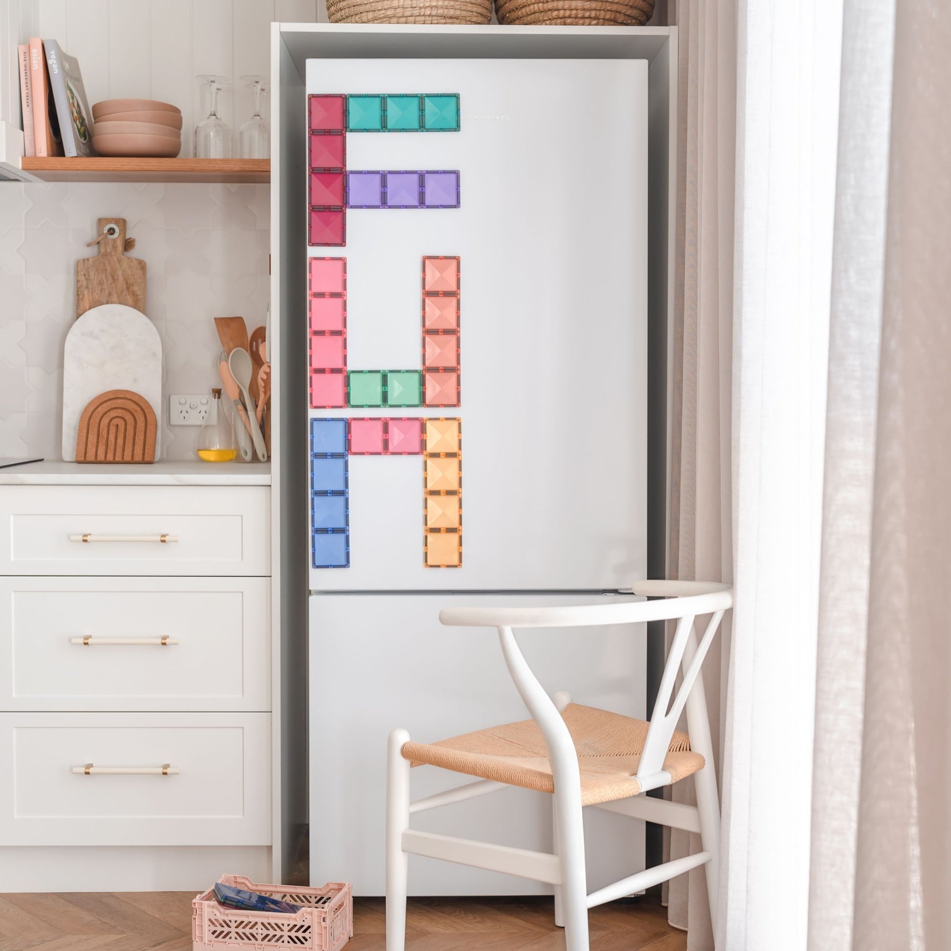 CONNETIX Magnetic Tiles 24 Piece Pastel Rectangle Pack on fridge