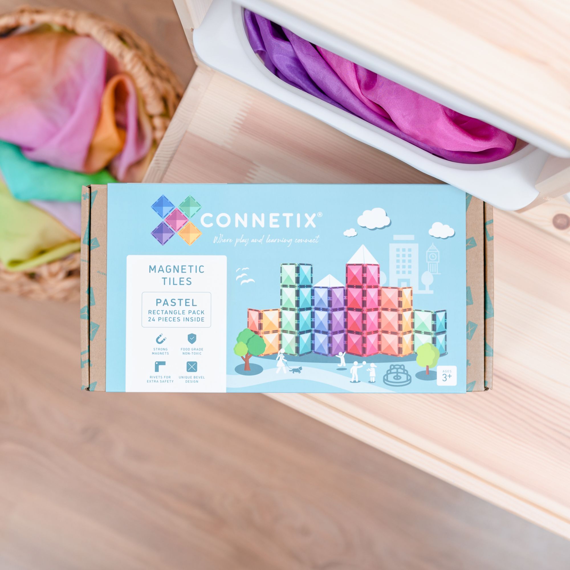 CONNETIX Magnetic Tiles 24 Piece Pastel Rectangle Pack