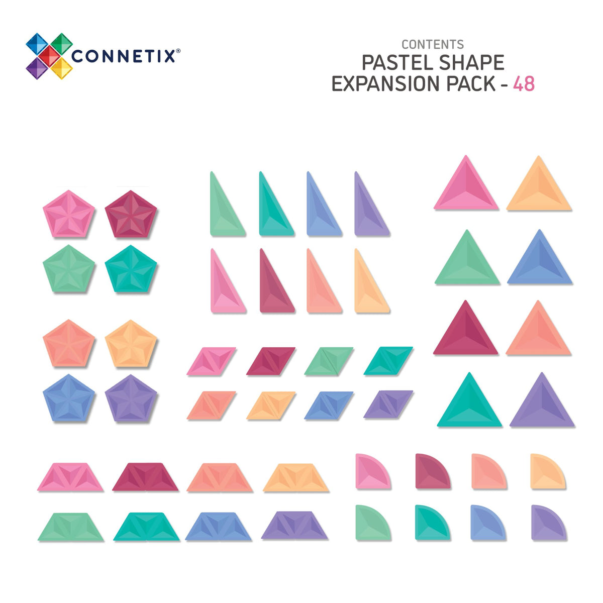 CONNETIX Magnetic Tiles 48 Piece - Pastel Shape Expansion Pack - Toyworld NZ