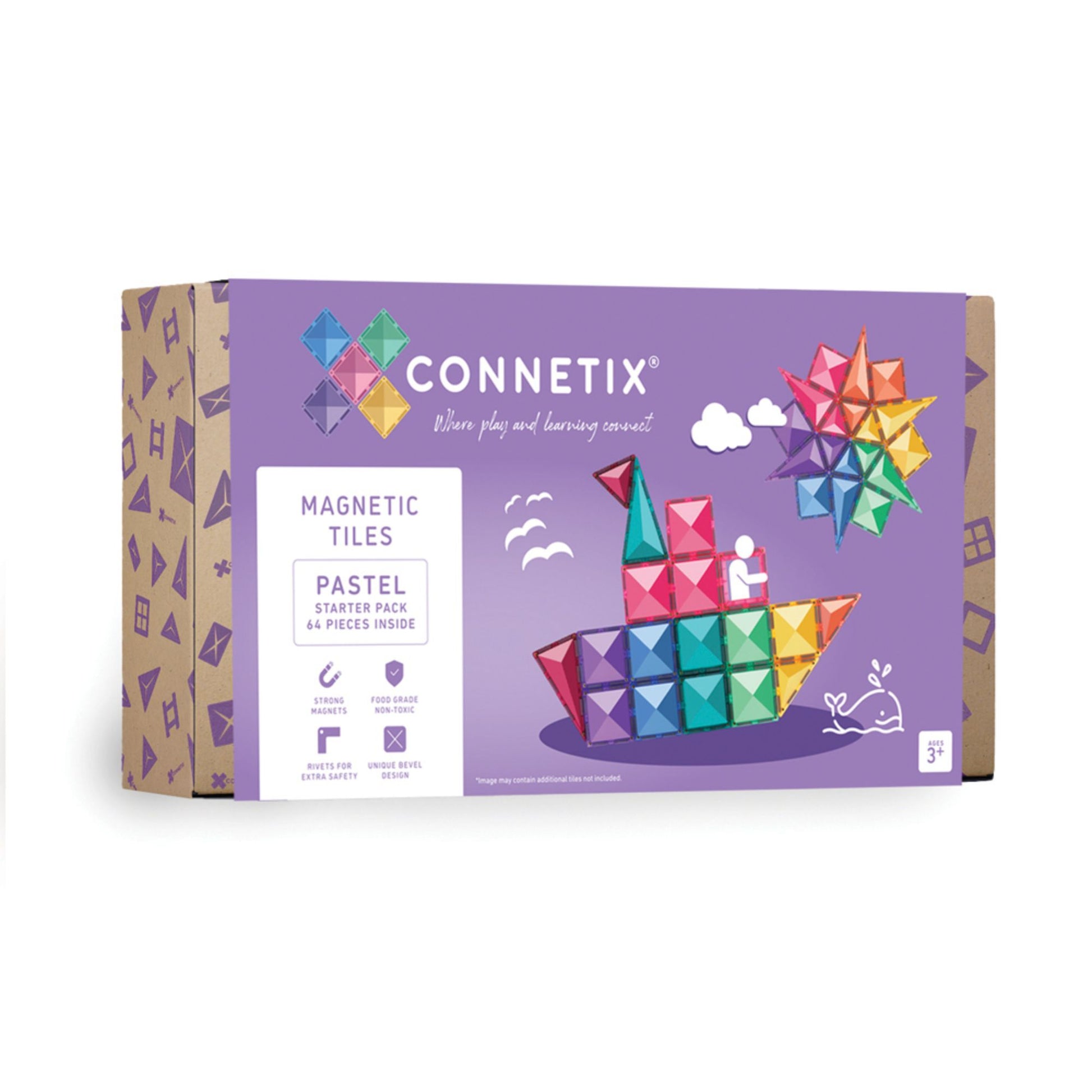 CONNETIX Magnetic Tiles 64 Piece Pastel Starter Pack - Toyworld NZ