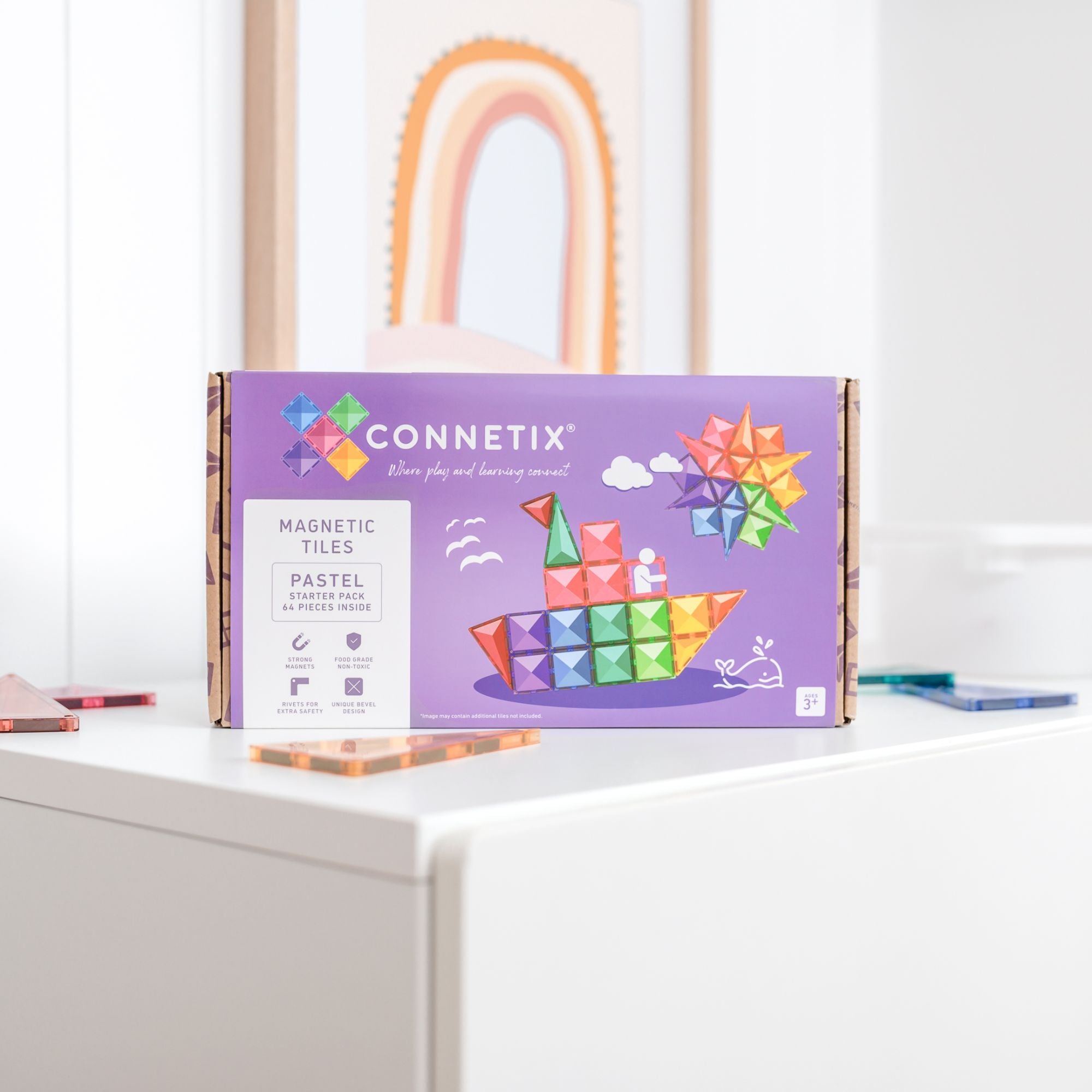 CONNETIX Magnetic Tiles 64 Piece Pastel Starter Pack - Toyworld NZ