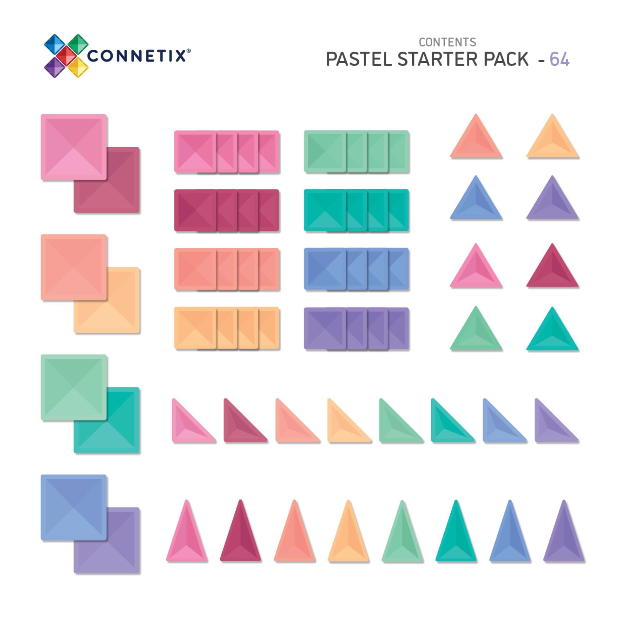 CONNETIX Magnetic Tiles 64 Piece Pastel Starter Pack - Toyworld NZ