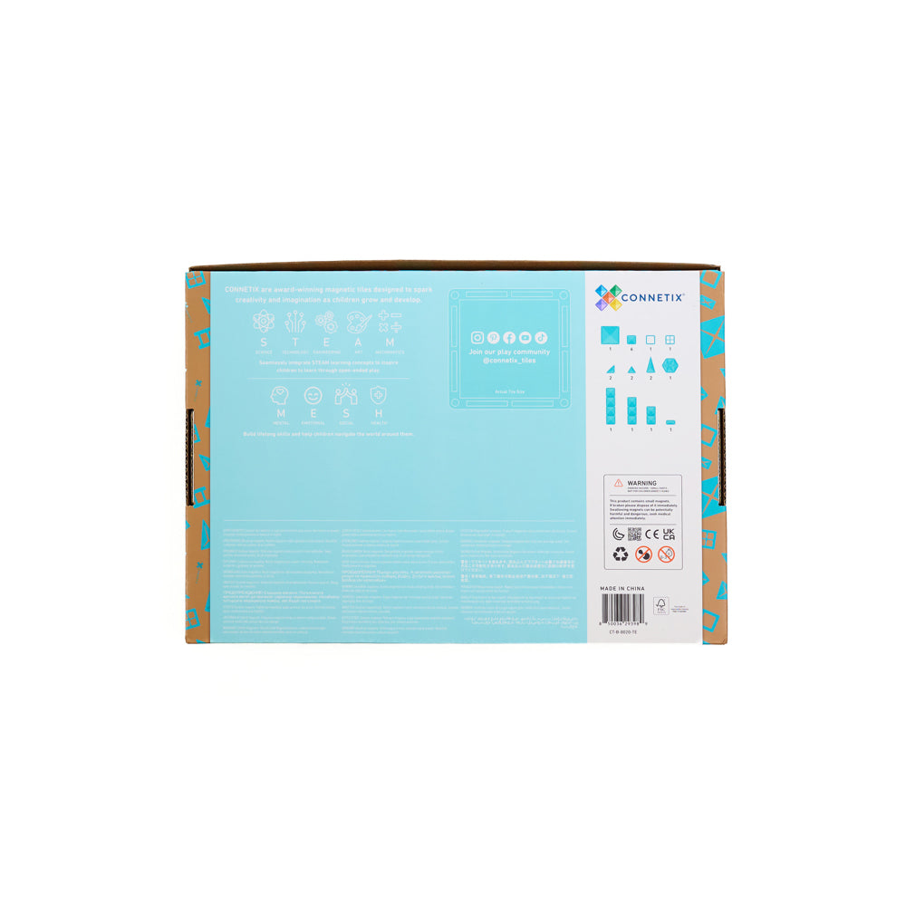 Back packaging for the CONNETIX Magnetic Tiles 20 Piece - Teal Charity Pack