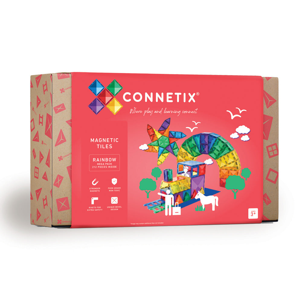 CONNETIX Magnetic Tiles 212 Piece Rainbow Mega Pack, in packaging