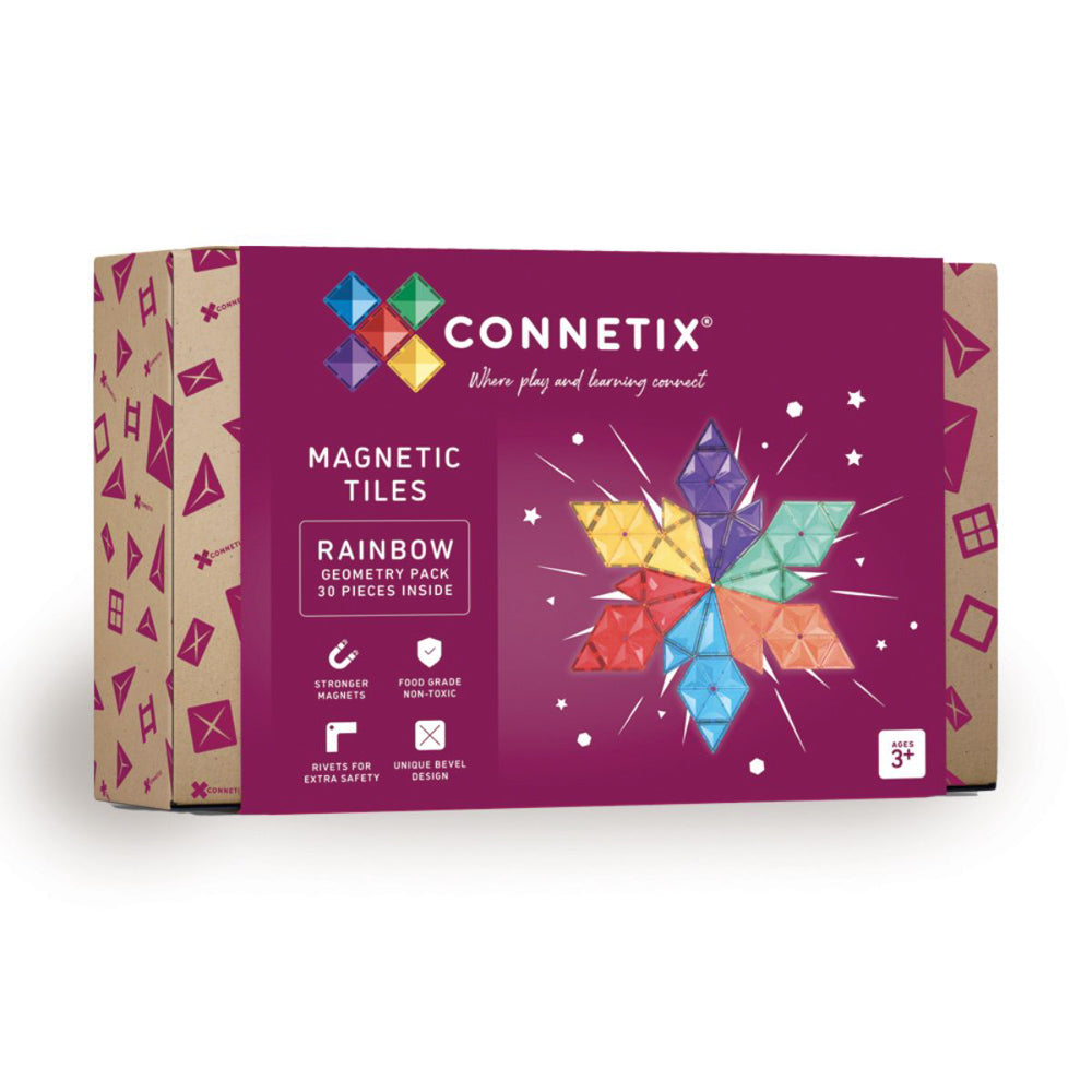 CONNETIX Magnetic Tiles 30 Piece Rainbow Geometry Pack, in packaging