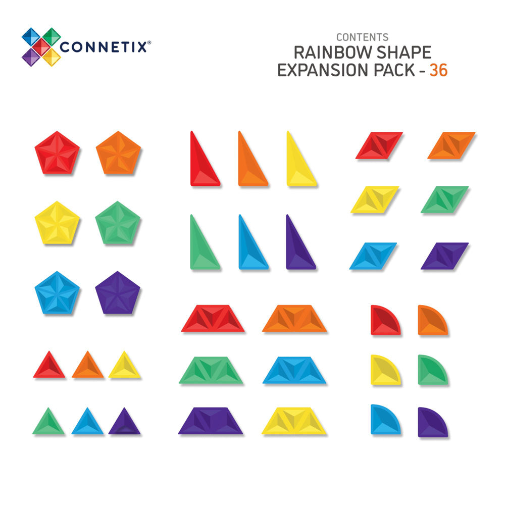 Full set of the CONNETIX Magnetic Tiles 36 Piece - Rainbow Expansion Pack