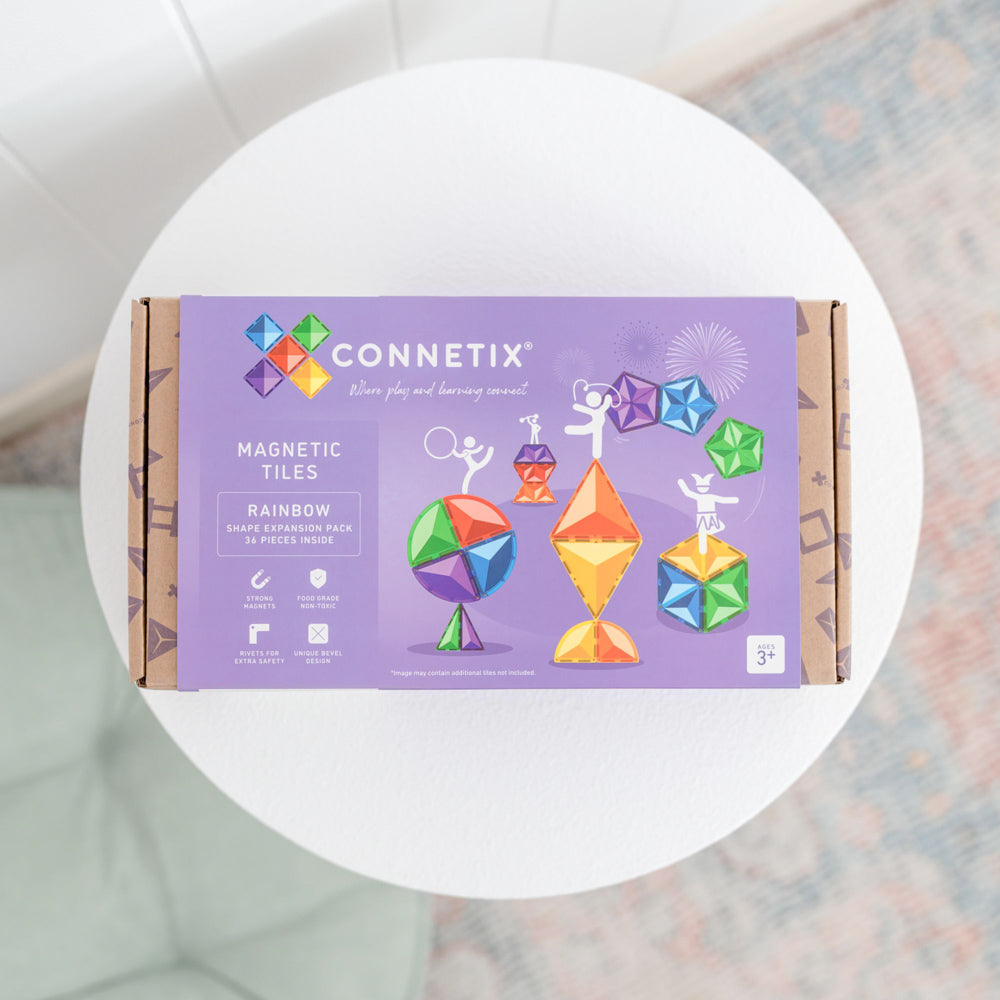 Packaging for the CONNETIX Magnetic Tiles 36 Piece - Rainbow Expansion Pack