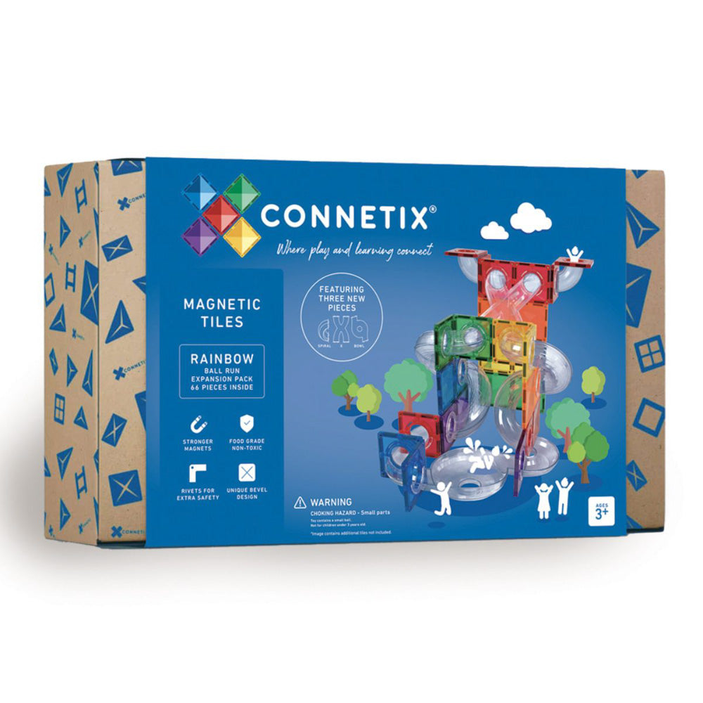 CONNETIX Magnetic Tiles 66 Piece - Rainbow Ball Run Expansion Pack, in packaging
