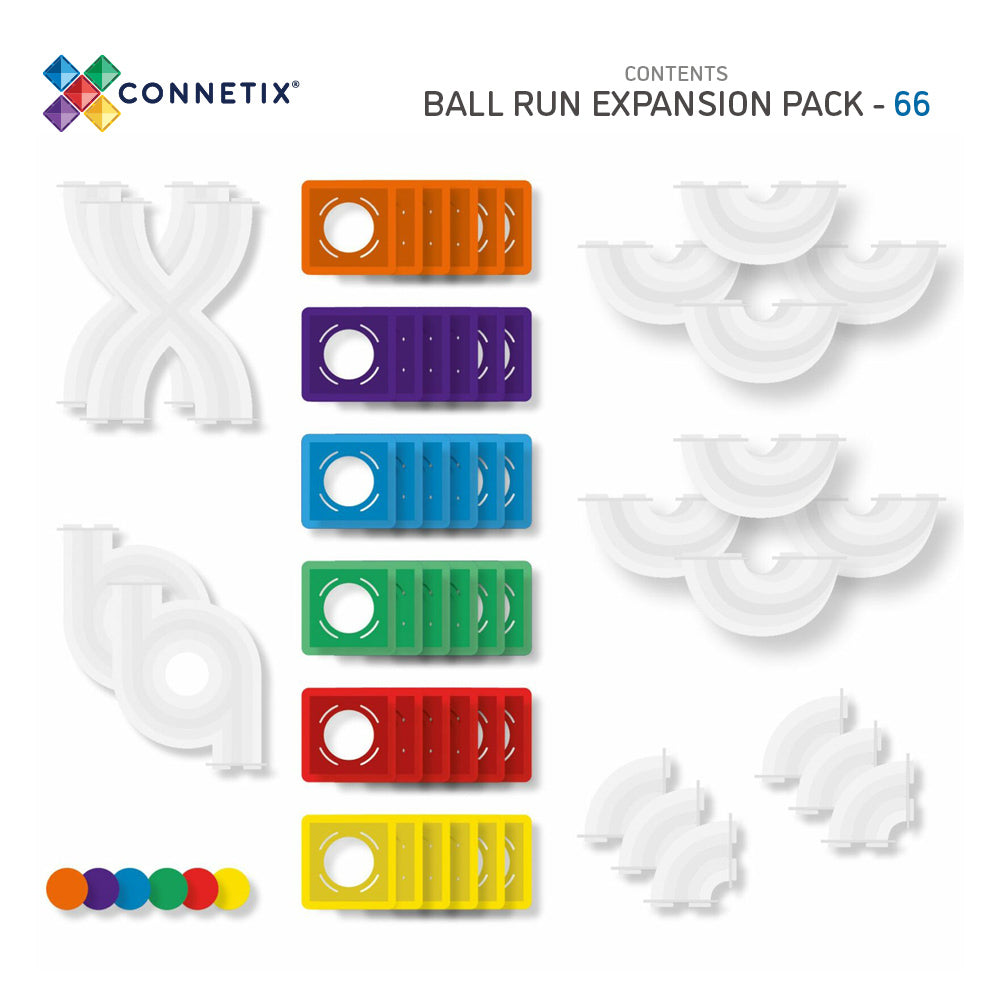 CONNETIX Magnetic Tiles 66 Piece - Rainbow Ball Run Expansion Pack