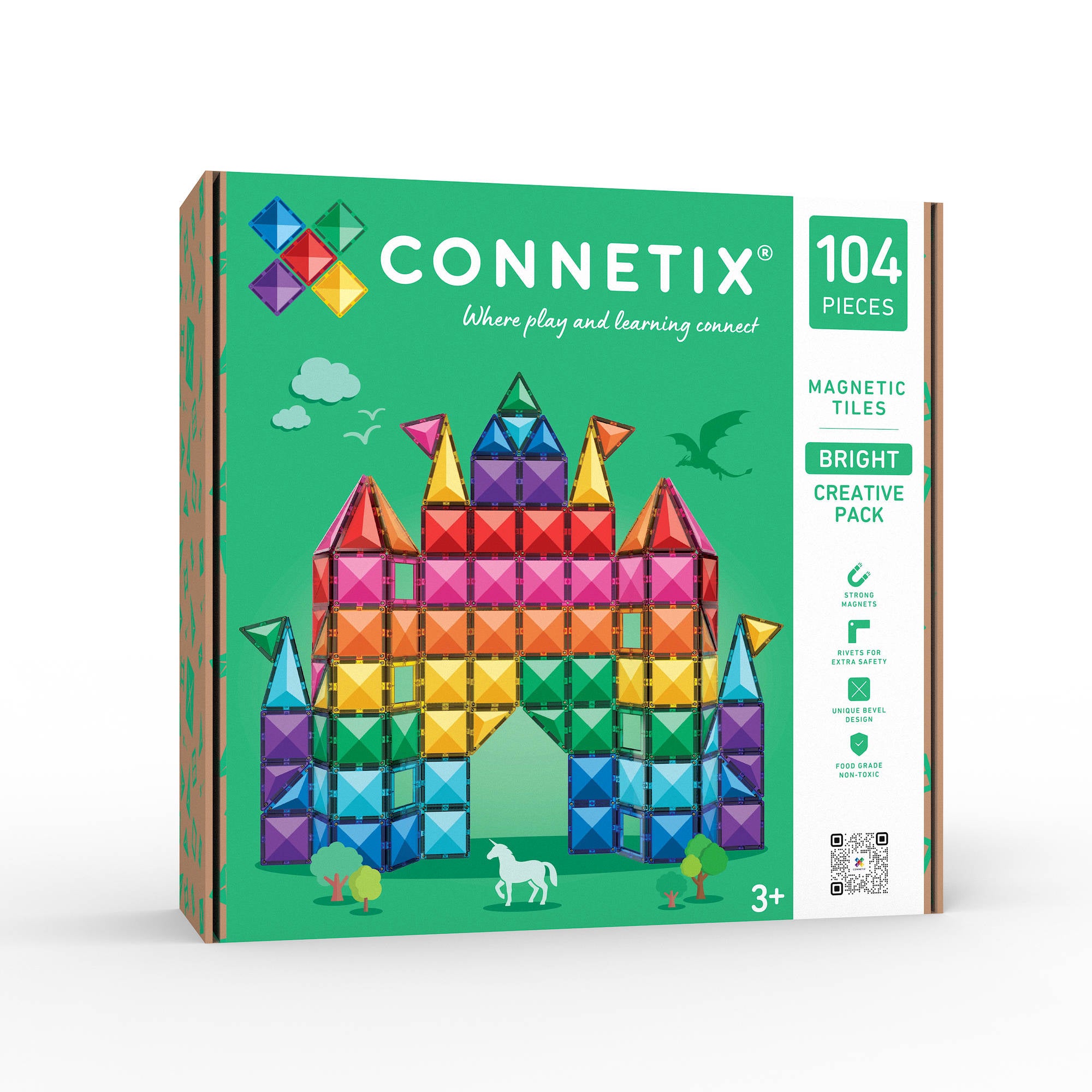 CONNETIX Magnetic Tiles 104 Piece - Bright Creative Pack - Toyworld NZ