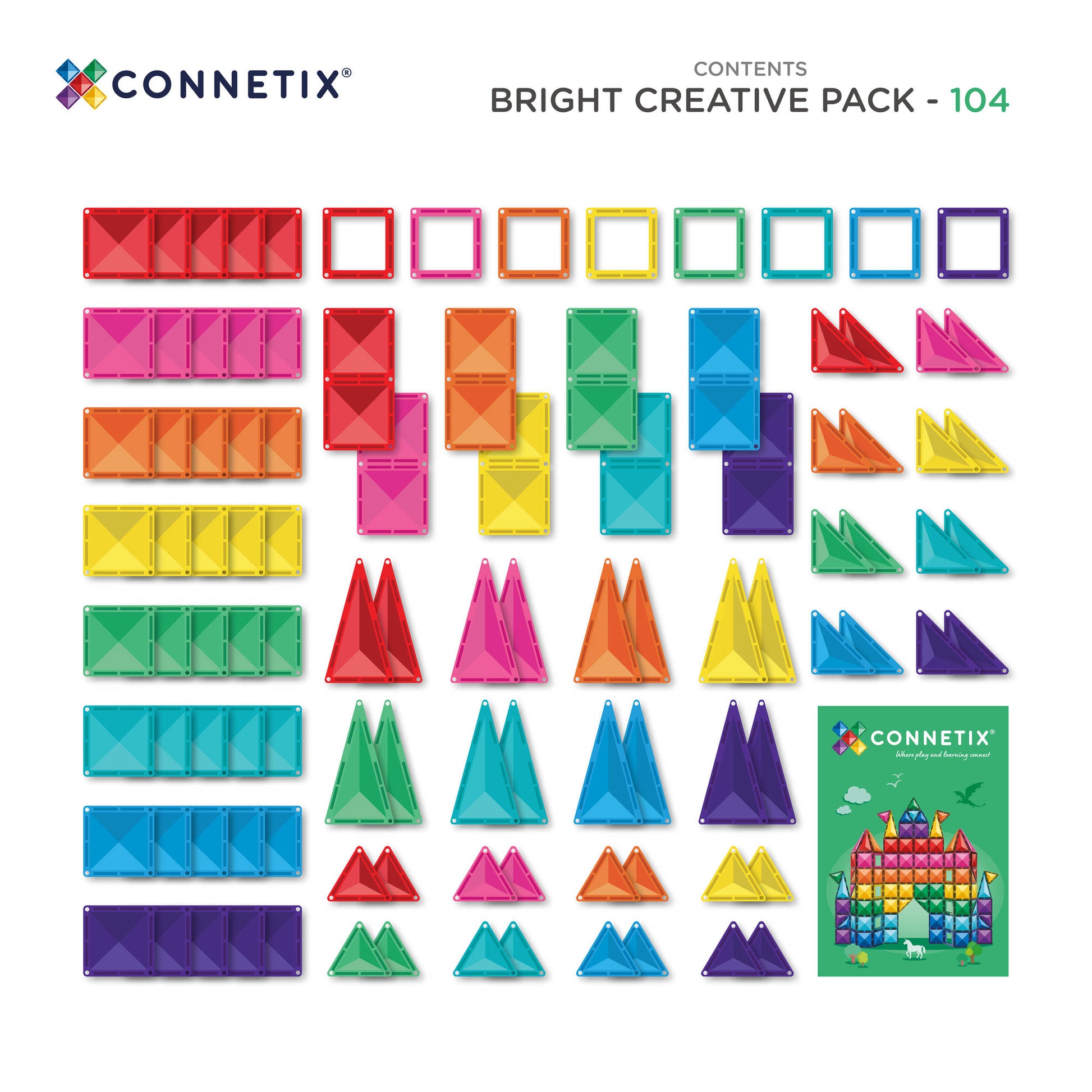 CONNETIX Magnetic Tiles 104 Piece - Bright Creative Pack - Toyworld NZ