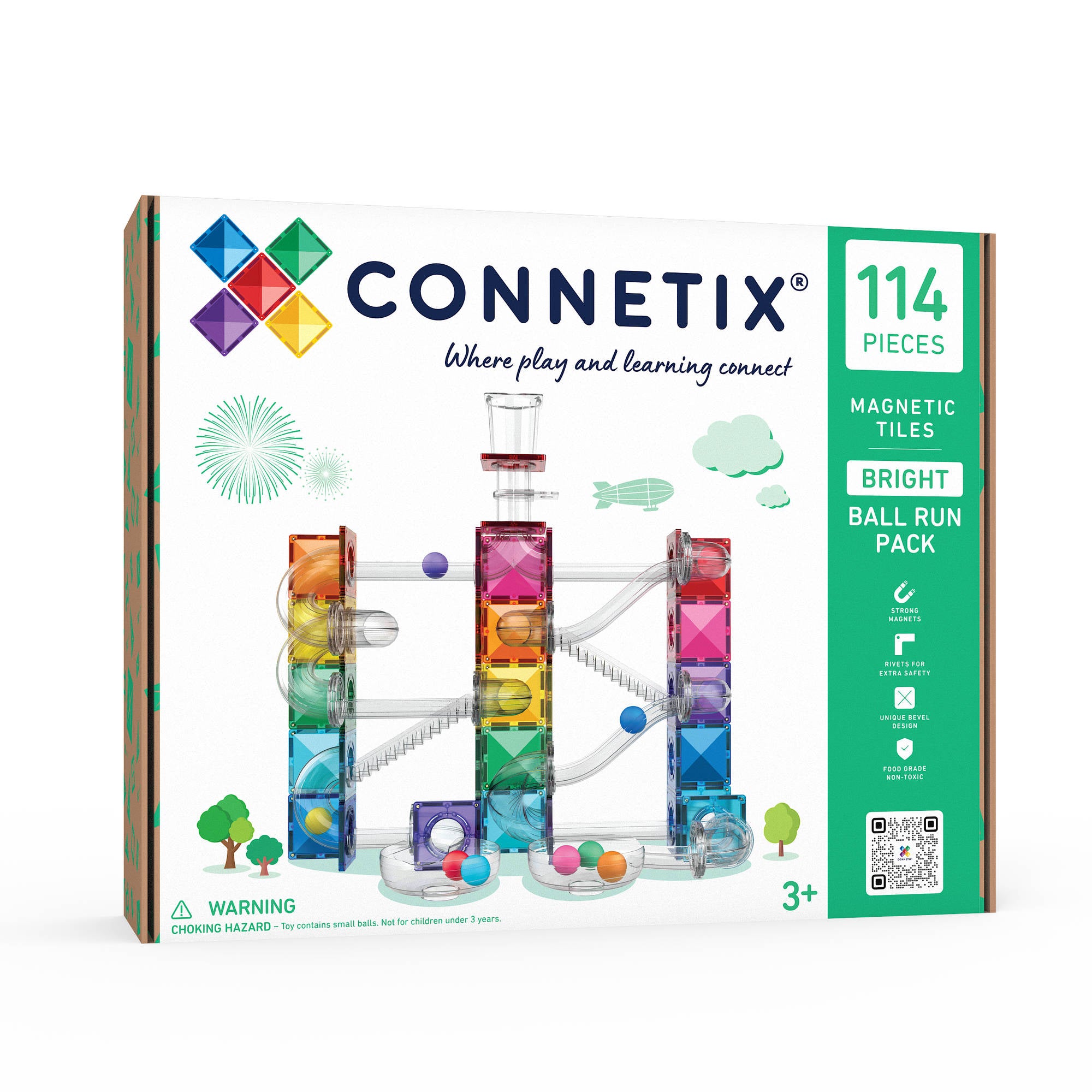 CONNETIX Magnetic Tiles 114 Piece - Bright Ball Run - Toyworld NZ