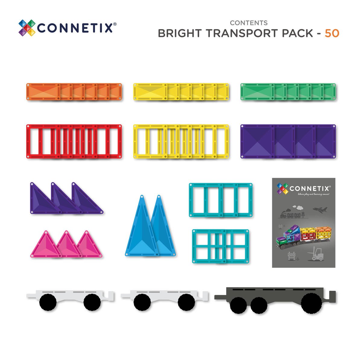 CONNETIX Magnetic Tiles 50 Piece - Bright Transport Pack - Toyworld NZ