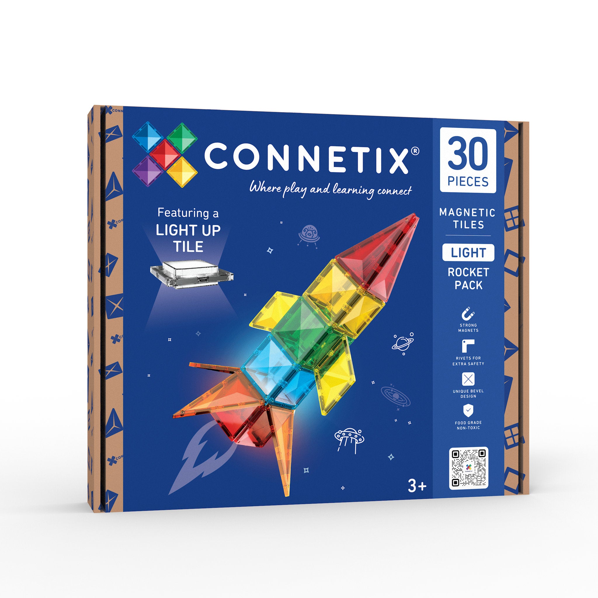 CONNETIX Magnetic Tiles 30 Piece - Light Rocket Pack - Toyworld NZ
