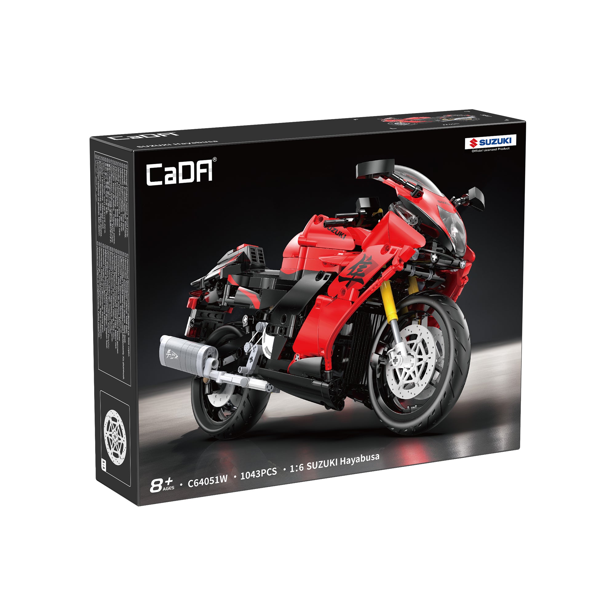 Boxed CaDA motorcycle model kit with Suzuki logo on a white background