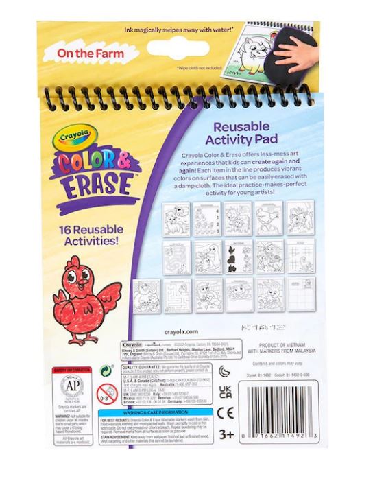 Crayola Colour & Erase Reusable Activity Pad - On The Farm - Toyworld NZ