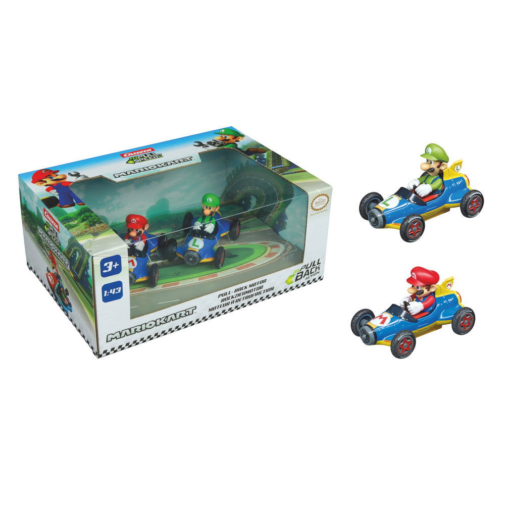 Carrera Mario Kart Pull & Speed Mach 8 Twin Pack - Mario & Luigi playset.