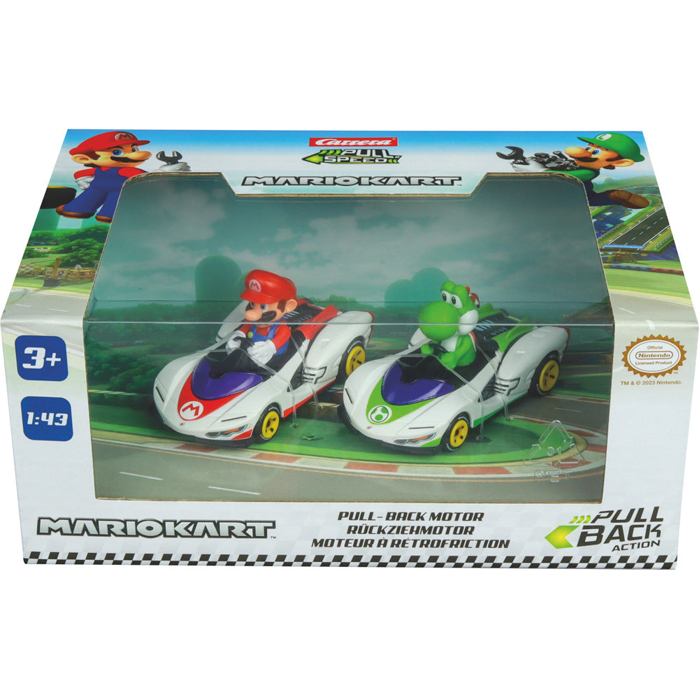 Carrera Mario Kart Pull & Speed P-Wing Twin Pack - Mario & Yoshi playset.