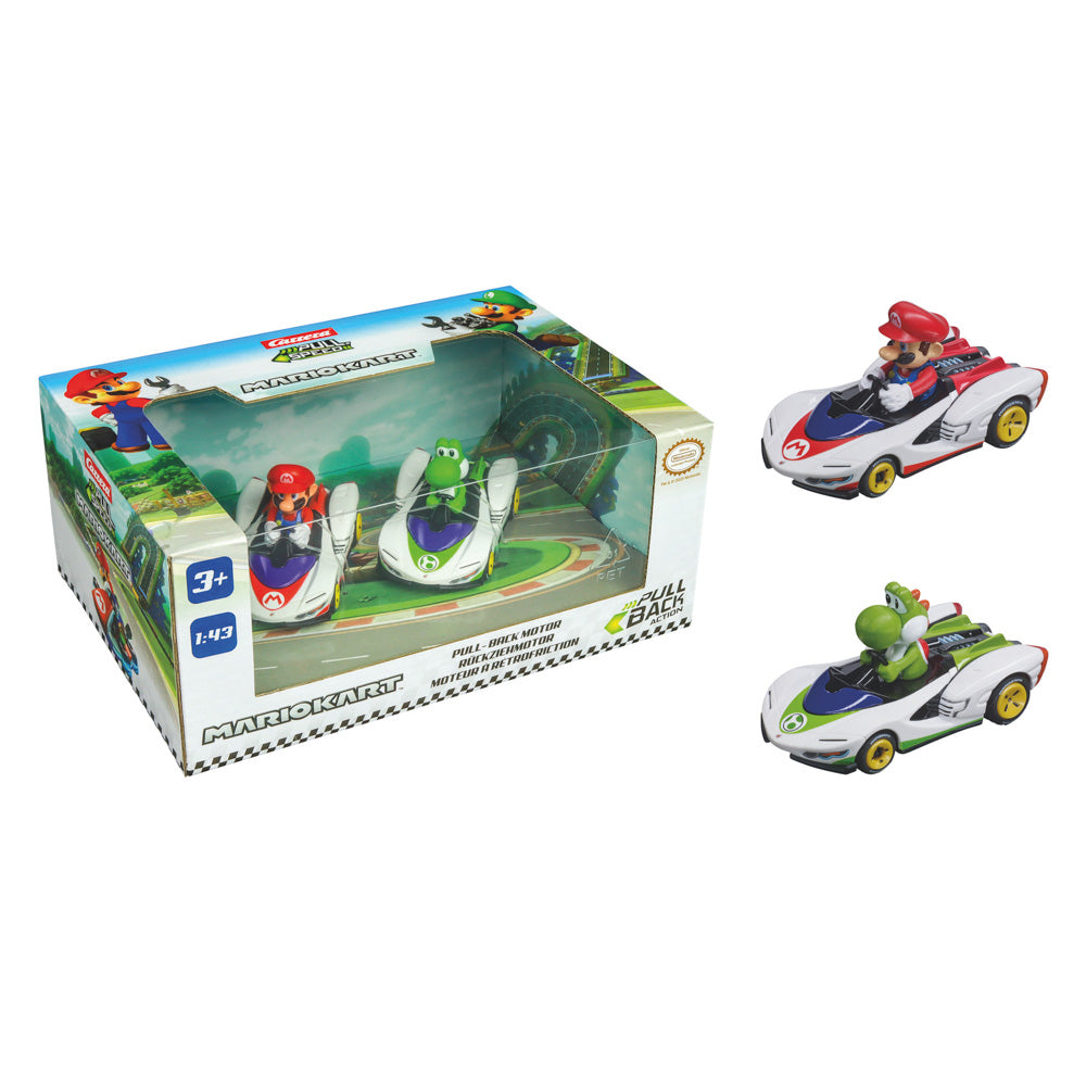 Carrera Mario Kart Pull & Speed P-Wing Twin Pack - Mario & Yoshi playset.