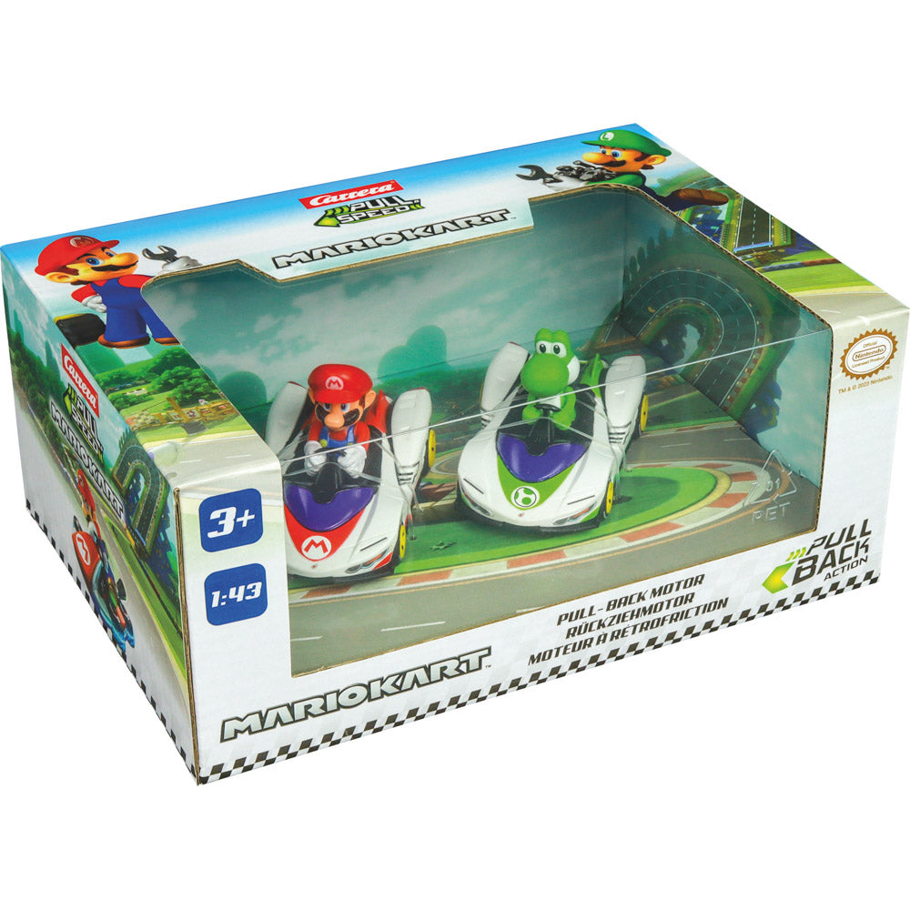 Carrera Mario Kart Pull & Speed P-Wing Twin Pack - Mario & Yoshi playset.