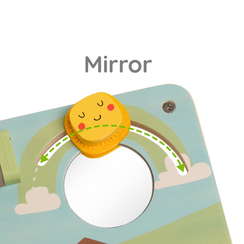 Mirror on the Classic World Farm Busy Board for baby.