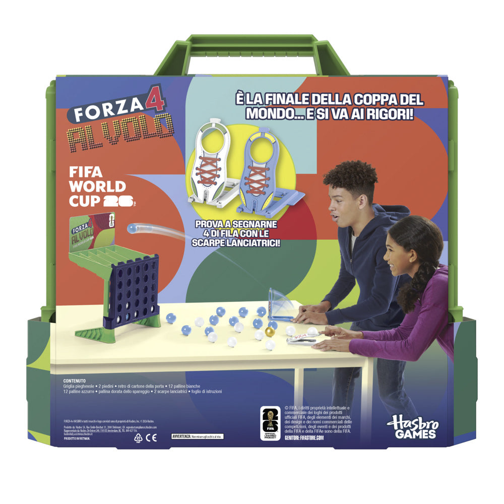 Back packaging for the Connect 4 Shots FIFA Edition - Strategic ball shooter game